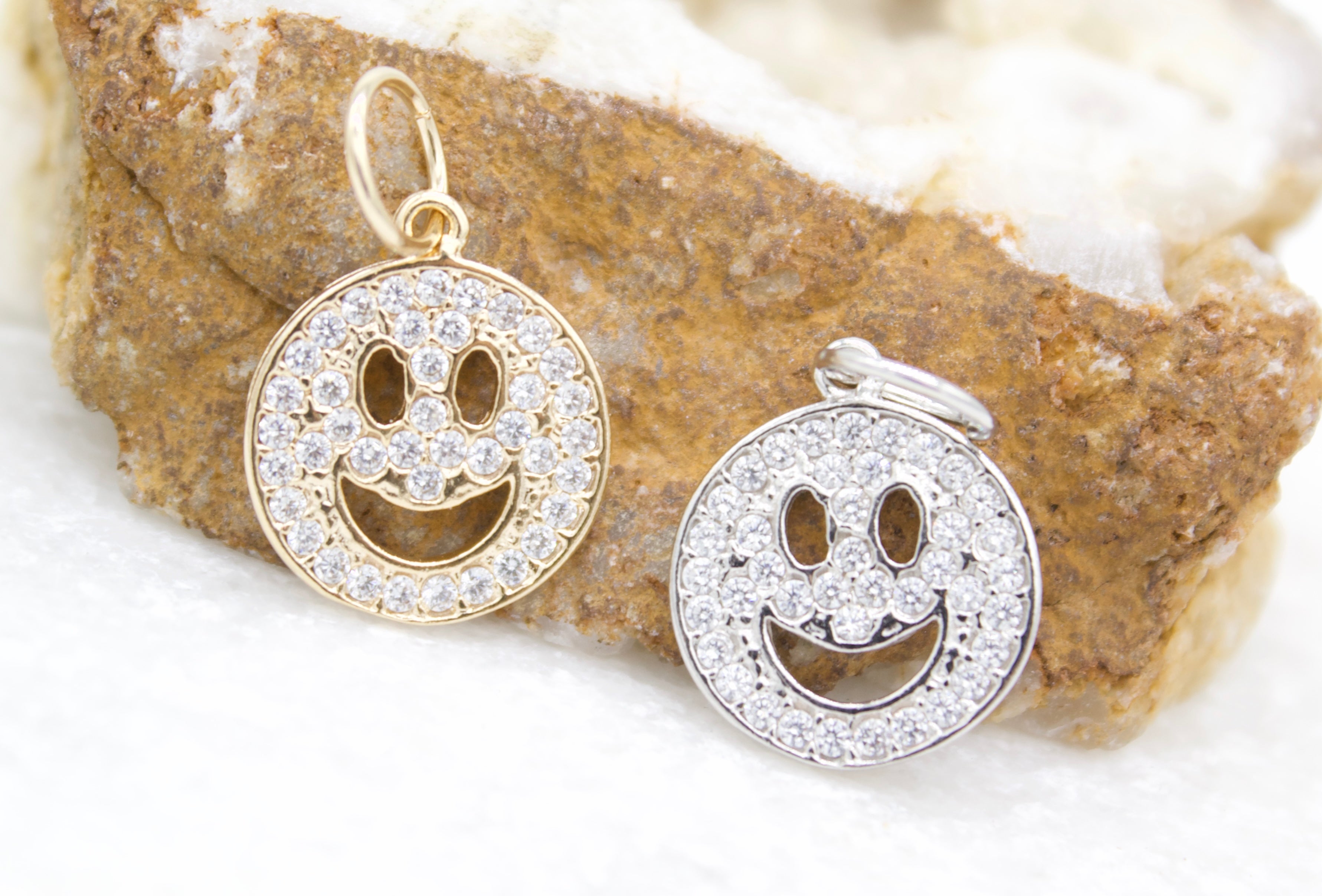 18K Gold Filled Happy Smile Face Charm Pendant With CZ Stones (A67A)-0