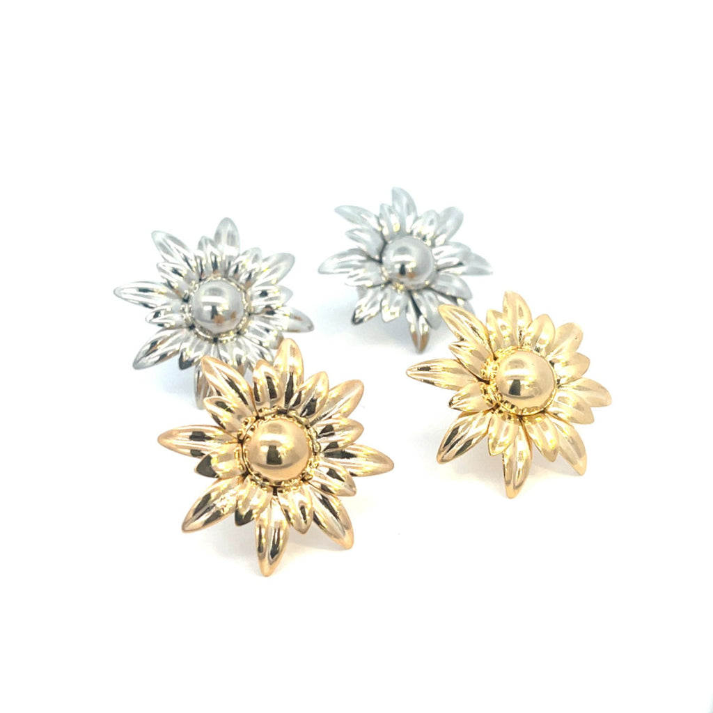 18K Gold Filled Flower Dahlia Stud Earrings (K375)