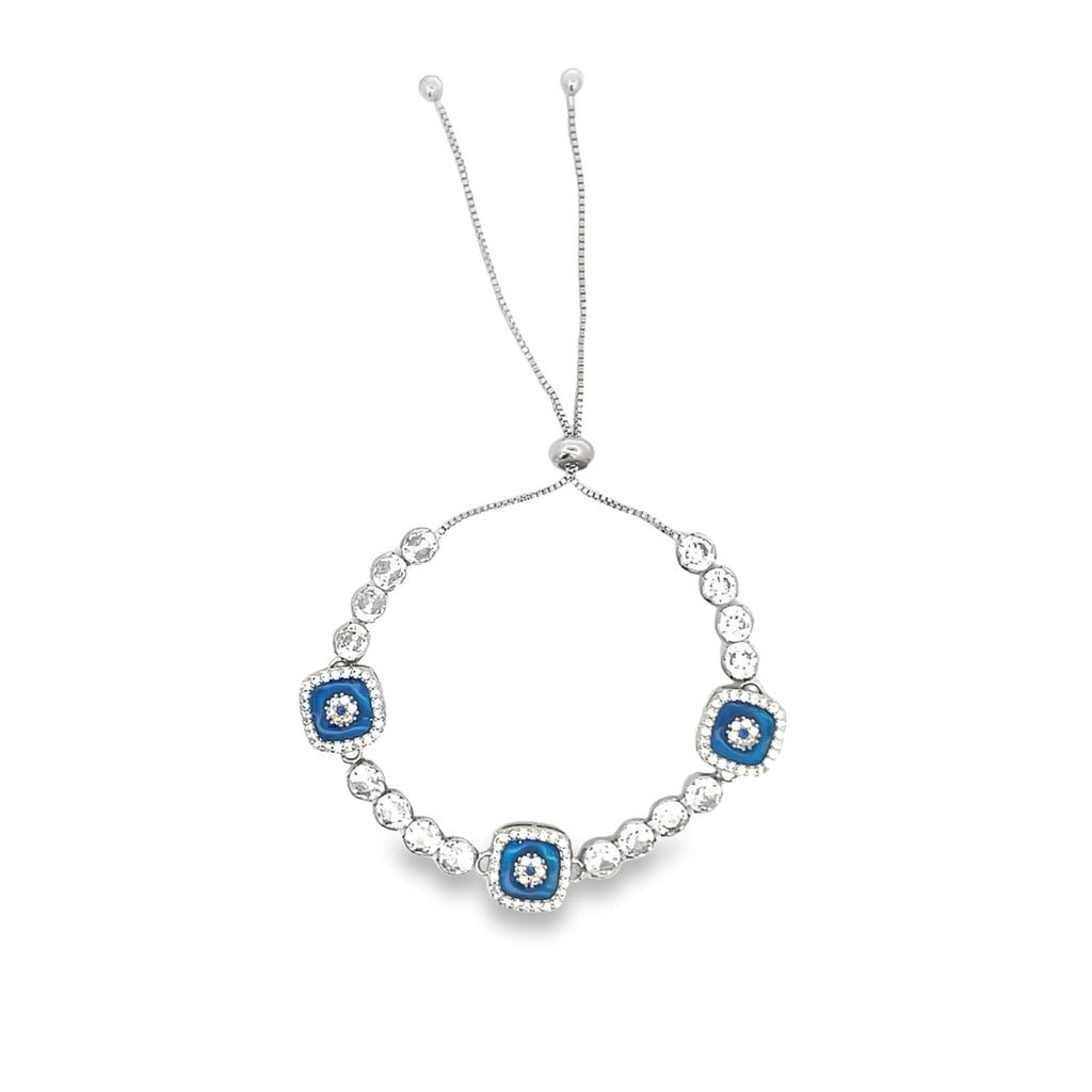 Evil Eye Adjustable Bracelet With Round Clear CZ Stones (I377)-1