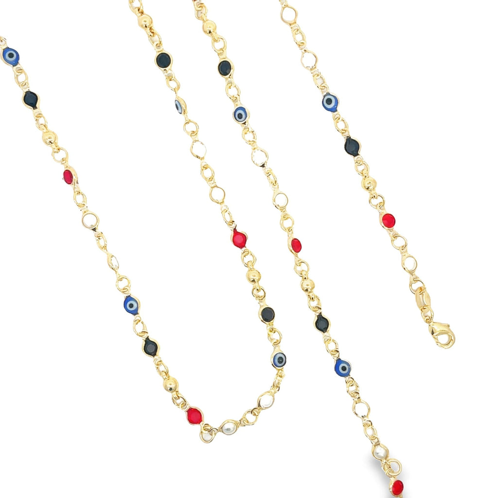 Enamel CZ Evil Eye Protection Beaded Cable Necklace (H204)(E266)(I537)