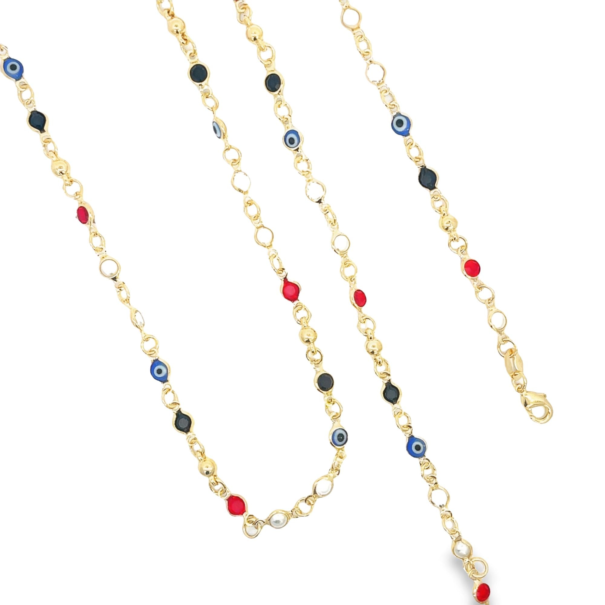 Enamel CZ Evil Eye Protection Beaded Cable Necklace (H204)(E266)(I537)