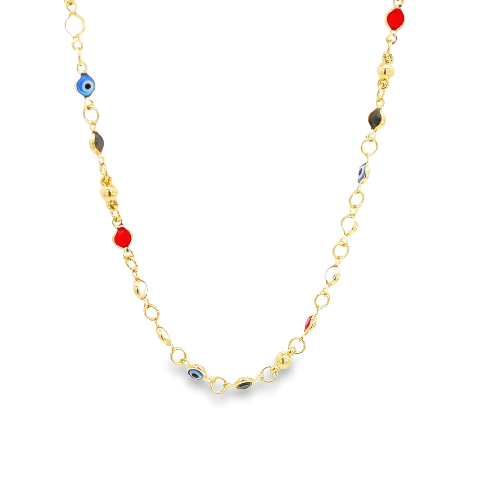 Enamel CZ Evil Eye Protection Beaded Cable Necklace (H204)(E266)(I537)